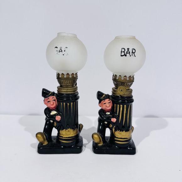 Other - Pair Of Vintage Good Time Charlie Chaplin Tabletop Oil Lamp Post Bar Figurines